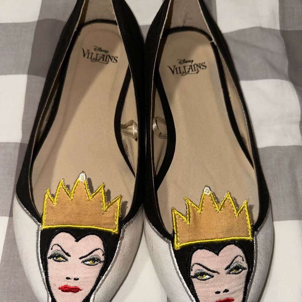 Disney Villains Black and White Flats with Gold Crown